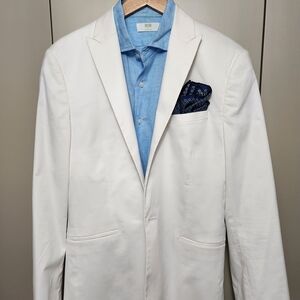 White Cotton Blend Formal Jacket